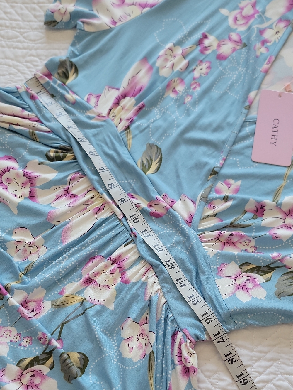 Light Blue And Purple Floral Maxi Dress - V-Neck Women’s Dress With Pockets - Picture 11 of 15
